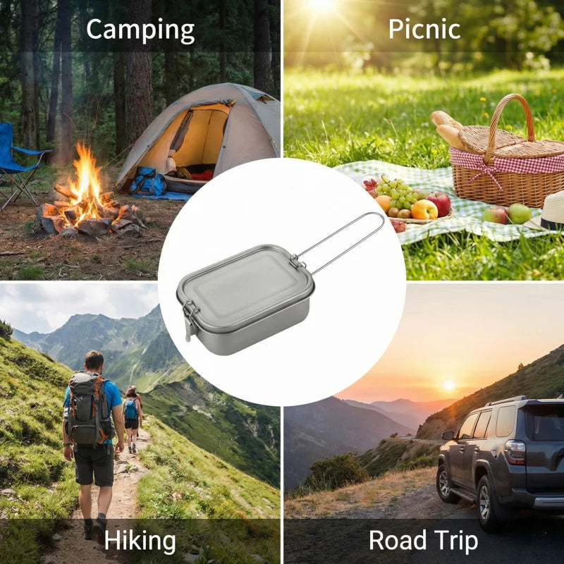 Titanium Lunch Box With Lid And Folding Handle Outdoor Camping