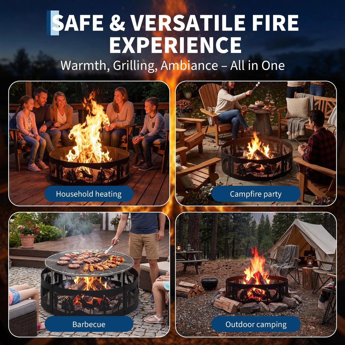 HiMISS Steel Wood Burning Fire Pit Ring With Deer Cutouts