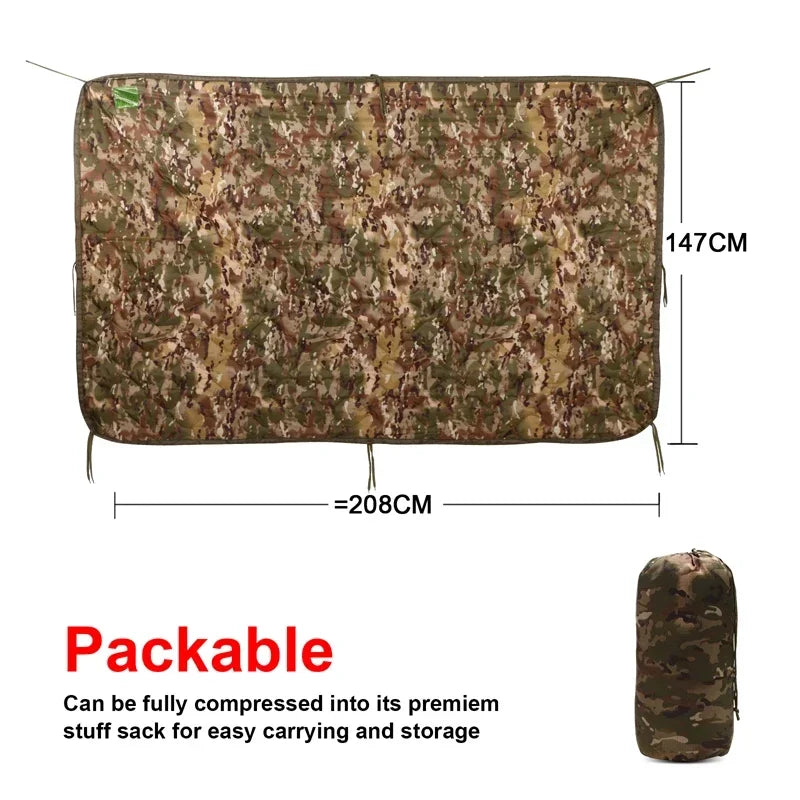 Tactical Army Poncho Liner Water Repellent Quilted Camping Blanket