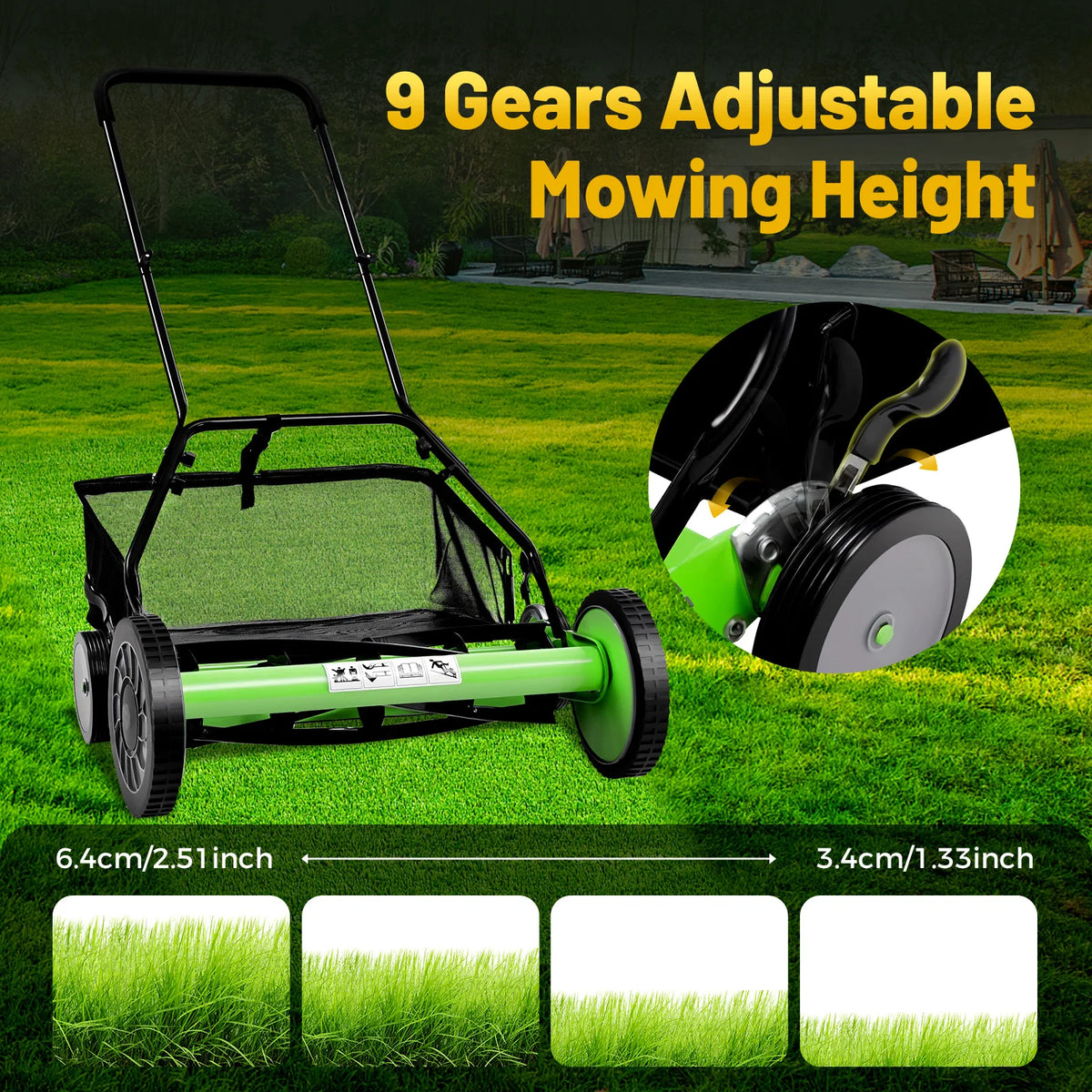 Manual Push Reel Lawn Mower With Integrated Grass Catcher