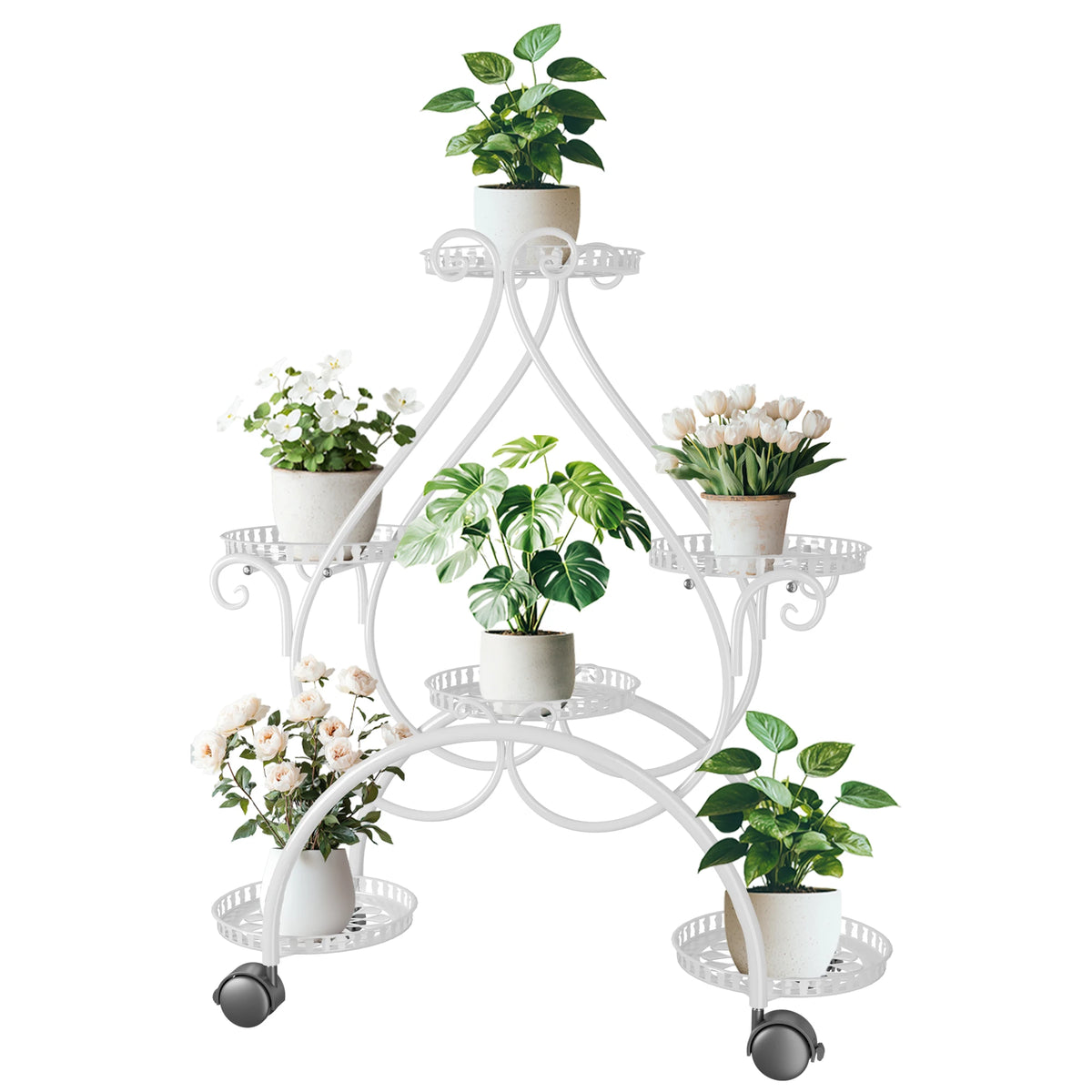 Wisfor Metal Flower Pot Display Stand With Rolling Wheels