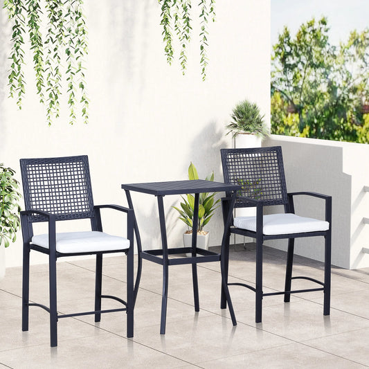 3Pc Rattan Wicker Bistro Set Bar Table High Stool Garden Patio Furniture