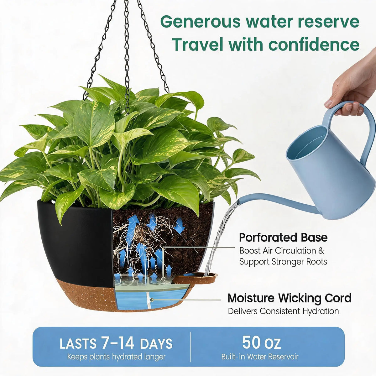 HiMiss Self Watering Hanging Planters With Side Fill Spout