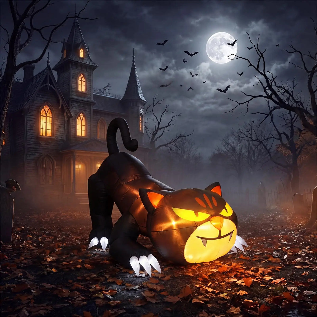 HiMISS Halloween Inflatable Crawling Cat Yard Decor With LED Lights