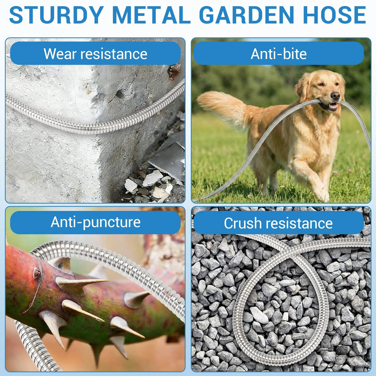 HiMiss Stainless Steel Garden Hose With Kink Free Brass Connectors