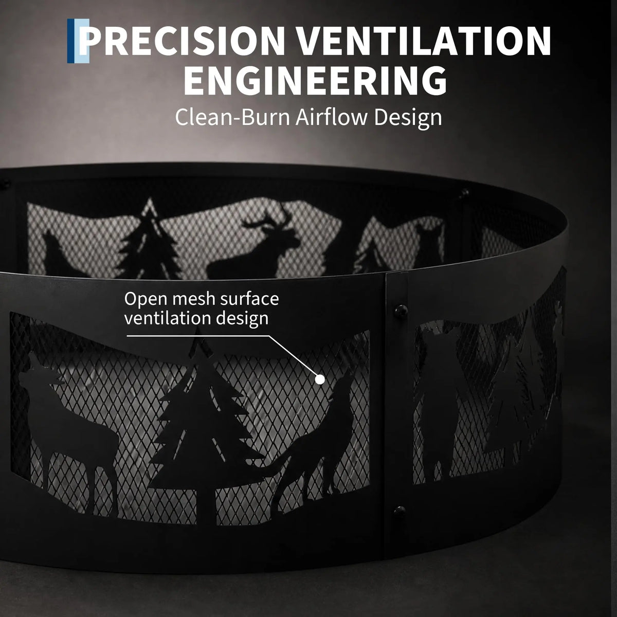 HiMISS Steel Wood Burning Fire Pit Ring With Deer Cutouts