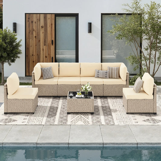 Soohow Outdoor Rattan Patio Furniture Set With Glass Table