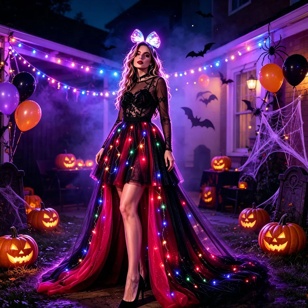 Princess Tulle Dress With LED Butterfly Headband for Parties