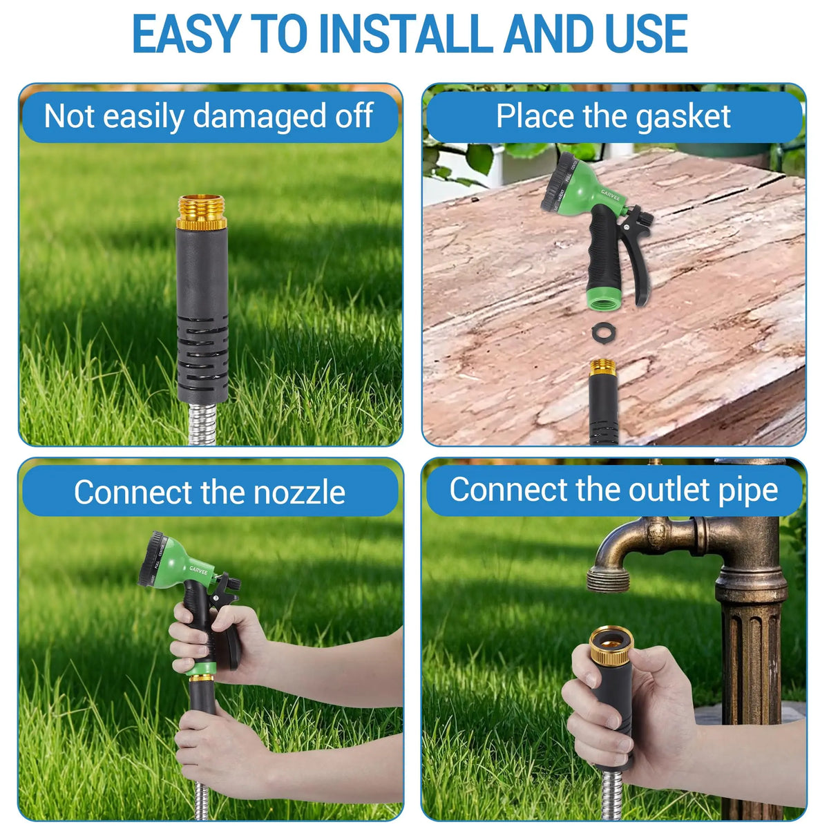 HiMiss Stainless Steel Garden Hose With Kink Free Brass Connectors